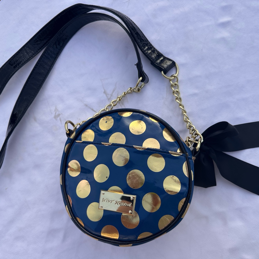 Betsey Johnson Patent Round Polka Dot Bag 💙🖤